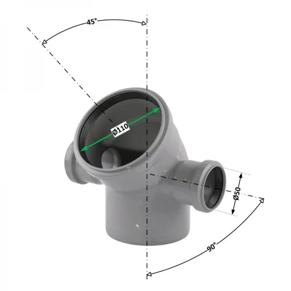 Колено 2 пл 110x110х45+ 2х50х90° (левое+ правое) TA Sewage