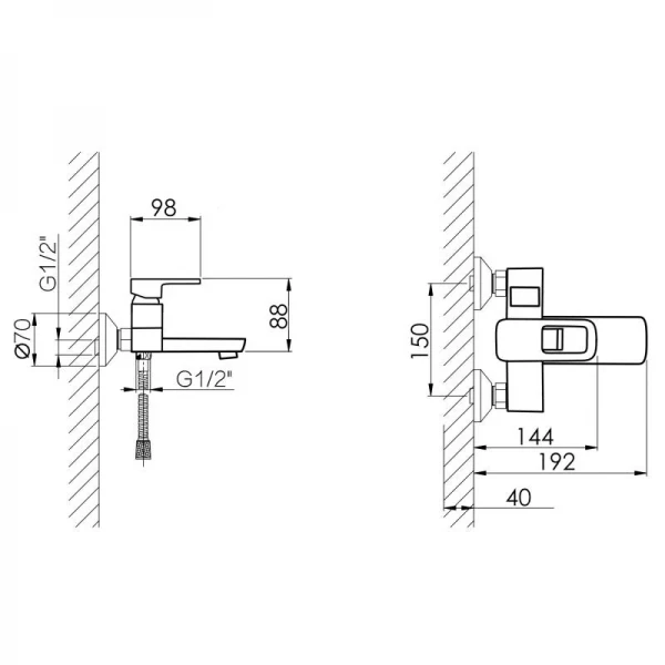 Смеситель для ванны Lidz Wawel 006 (c душевым гарнитуром) (k35) LDWAW006BLA45393 Black