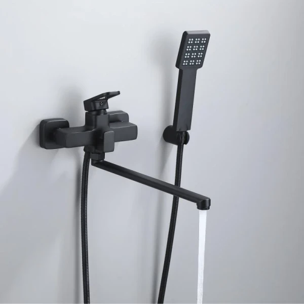 Змішувач для ванни Lidz Wawel 005 з поворотним виливом (з душовим гарнітуром) (k35) LDWAW005BLA45394 Black