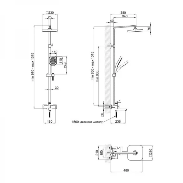 Душевая система универсальная Lidz Wawel 1030 на три потребителя (с изливом) (k35) LDWAW1030WHI45401 White