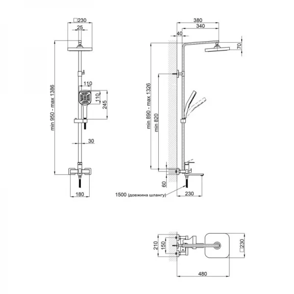 Душевая система универсальная Lidz Dozorca 1030 на три потребителя (с изливом) (k35) LDDOZ1030CRM45407 Chrome
