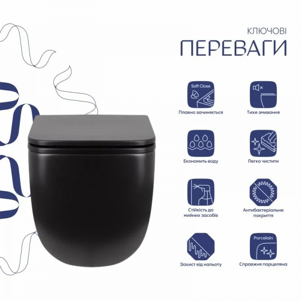 Унитаз подвесной Qtap Gemini безободковый с сиденьем Soft-close QT2533076EUQMB