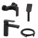 Набір змішувачів Qtap 5 в 1 Lipno для душу з душовим гарнітуром (QTLIPNO1023101CB + QTLIPNO4023101CB) чорний