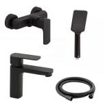 Набір змішувачів Qtap 5 в 1 Lipno для душу з душовим гарнітуром (QTLIPNO1023101CB + QTLIPNO4023101CB) чорний