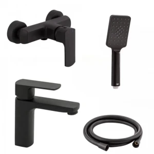 Набір змішувачів Qtap 5 в 1 Lipno для душу з душовим гарнітуром (QTLIPNO1023101CB + QTLIPNO4023101CB) чорний