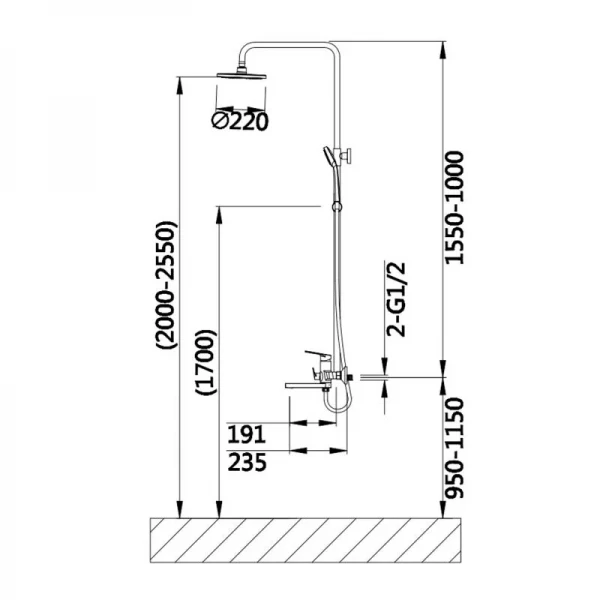 Душевая система универсальная Qtap Stenava New на три потребителя (с изливом) QTSTE111CRM45538 Chrome