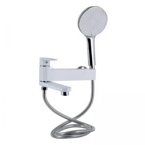 Смеситель для ванны Qtap Jay с поворотным изливом (c душевым гарнитуром) QTJAY260CRW45554 Chrome/White