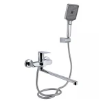 Смеситель для ванны Qtap Aries с длинным поворотным изливом (c душевым гарнитуром) QTARI2601CRM45558 Chrome