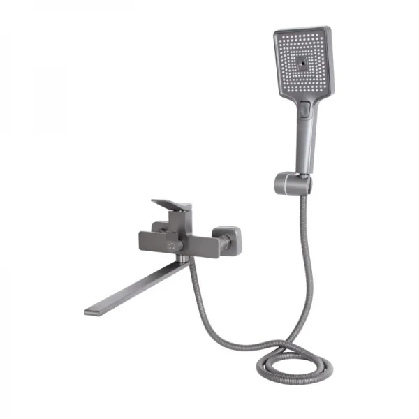 Змішувач для ванни Qtap Presto з довгим поворотним виливом (з душовим гарнітуром) QTPRE2601GRP45583 Graphite