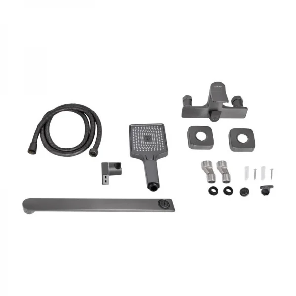 Змішувач для ванни Qtap Presto з довгим поворотним виливом (з душовим гарнітуром) QTPRE2601GRP45583 Graphite