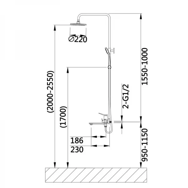 Душова система універсальна Qtap Presto на три споживача (з виливом) QTPRE111GRP45585 Graphite