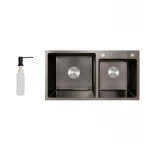 Мойка для кухни с двумя чашами интегрированная Lidz Handmade H7843 (LDH7843BPVD45586) Brushed Black PVD 3,0/1,0 мм