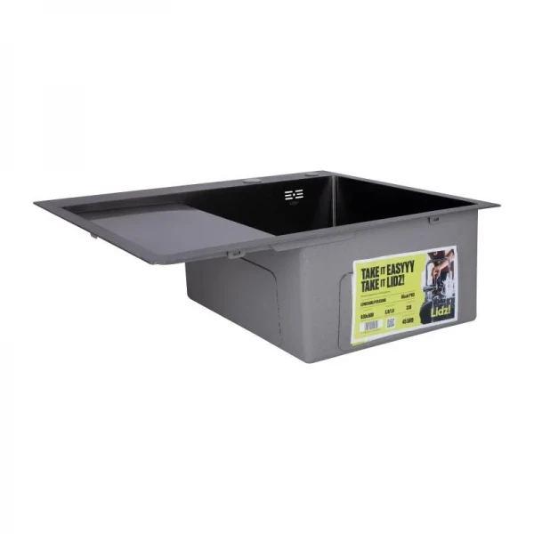 Мойка для кухни интегрированная Lidz Handmade H6350BL крыло слева (LDH6350BRUL45589) Brushed Black PVD 3,0/1,0 мм