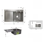 Мойка для кухни интегрированная Lidz Handmade H7849L крыло слева (LDH7849BRUL45592) Brushed Steel 3,0/1,0 мм