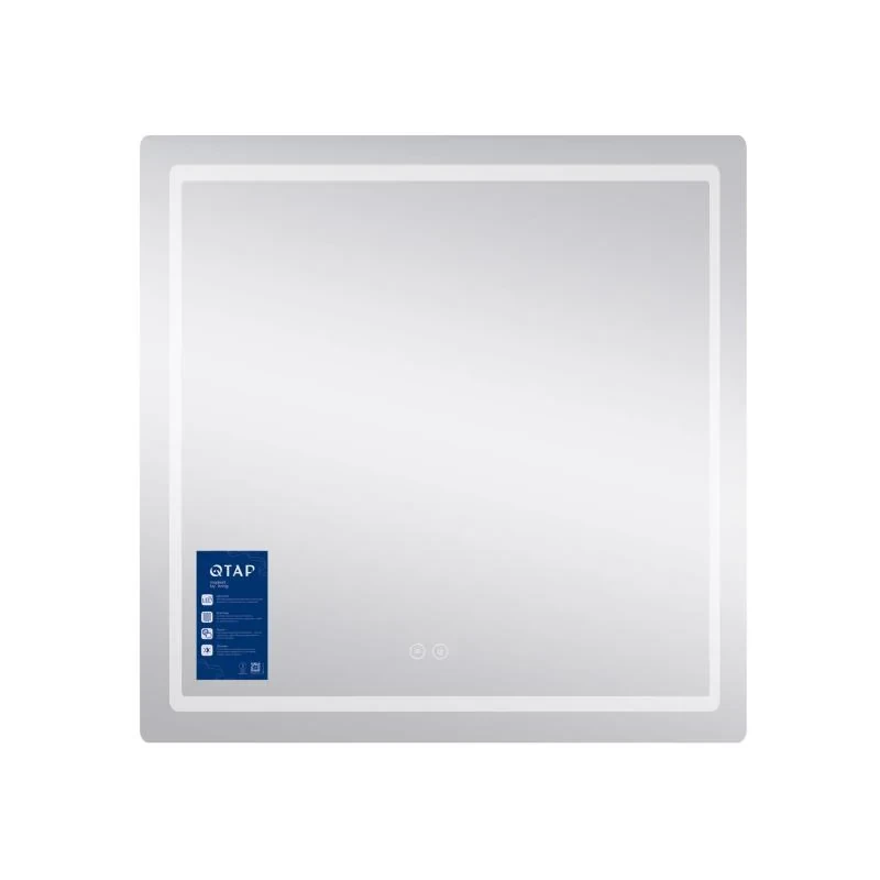 Дзеркало Qtap Mideya 800x800 з LED-підсвічуванням Touch, з антизапотіванням, з годинником, димером, рег. яскравості QT2078NCF8080W