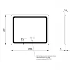 Дзеркало Qtap Mideya 1000х700 з LED-підсвічуванням Touch, з антизапотіванням, з годинником, димером, рег. яскравості QT2078NCF10070W