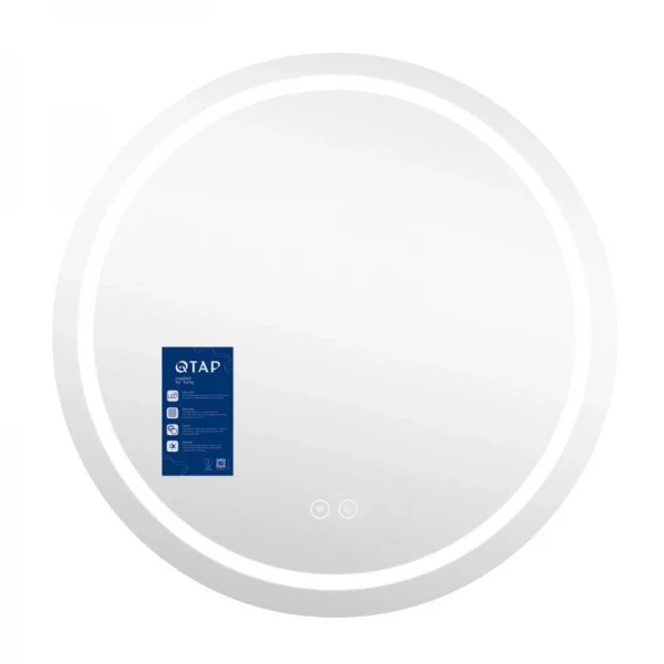 Дзеркало Qtap Mideya R800 з LED-підсвічуванням Touch, з антизапотіванням, з годинником, димером, рег. яскравості QT2078NCR8080W