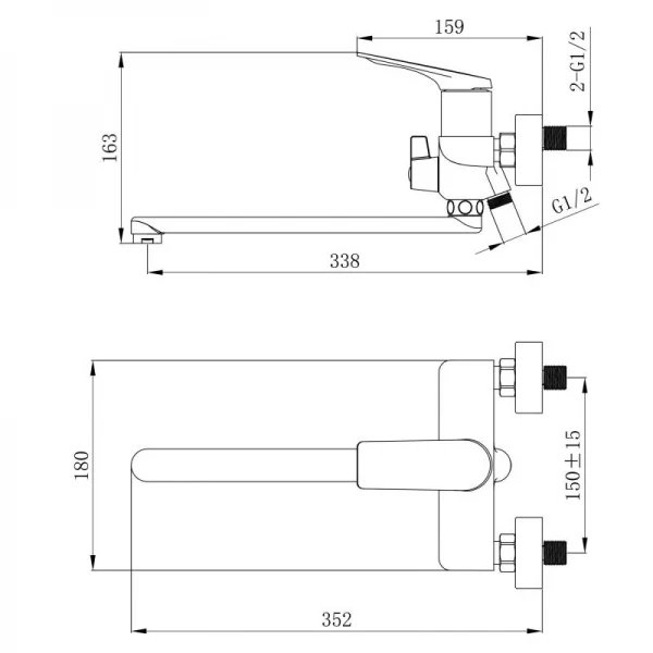 Смеситель для ванны Qtap Vlasta New с длинным поворотным изливом (c душевым гарнитуром) QTVLA260GMB45645 Gunmetal Black PVD