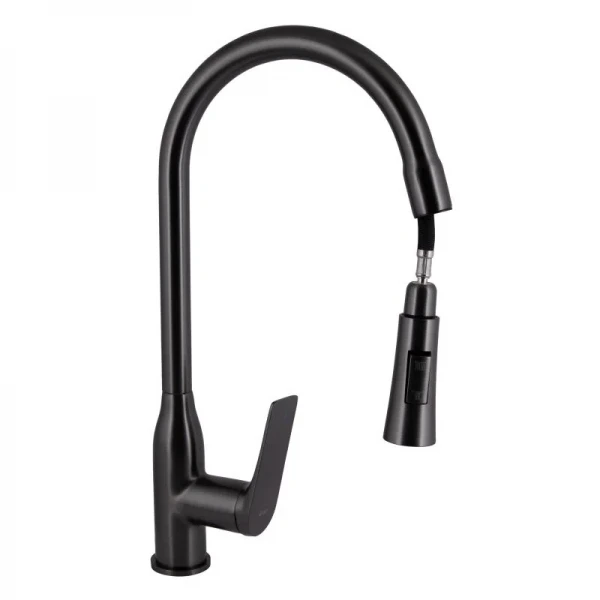Смеситель для кухни Qtap Vlasta New с выдвижным изливом QTVLA344GMB45647 Gunmetal Black PVD