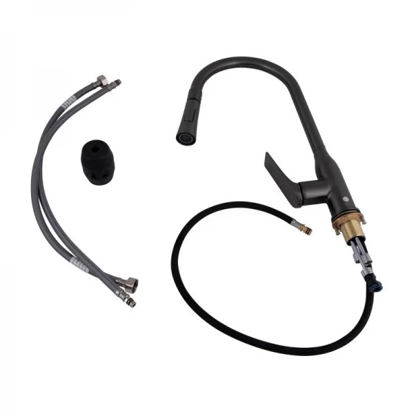 Смеситель для кухни Qtap Vlasta New с выдвижным изливом QTVLA344GMB45647 Gunmetal Black PVD
