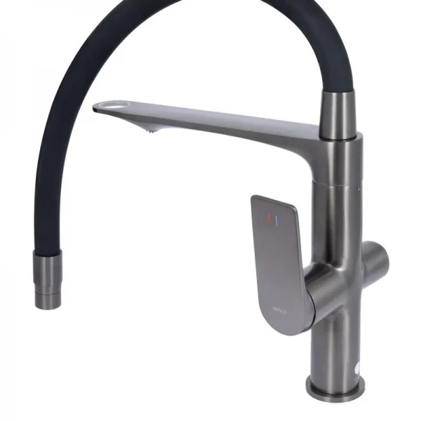 Смеситель для кухни Qtap Vlasta New с гибким изливом с подключением для питьевой воды QTVLA364GMB45649 Gunmetal Black PVD