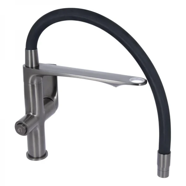 Смеситель для кухни Qtap Vlasta New с гибким изливом с подключением для питьевой воды QTVLA364GMB45649 Gunmetal Black PVD