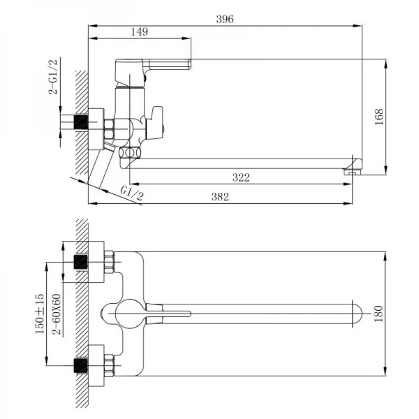 Смеситель для ванны Qtap Cardinal с длинным поворотным изливом (c душевым гарнитуром) QTCAR260CRM45657 Chrome
