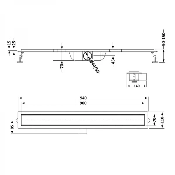 Трап из нержавеющей стали Qtap Taurus FA900 линейный с сухим затвором