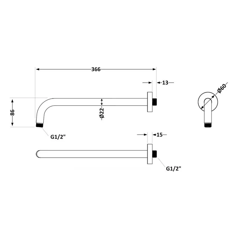 Кронштейн для верхнього душу Qtap Trubice 400 мм округлий QTTRU120BLM45927 Black Matt