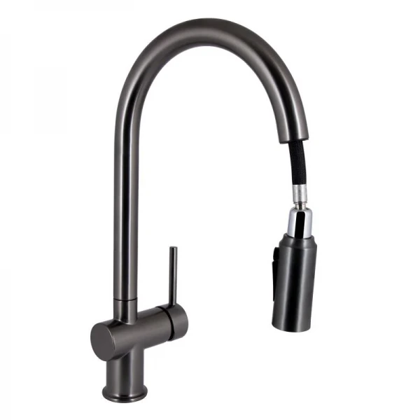 Смеситель для кухни Qtap Rozcesti с выдвижным изливом с подключением для питьевой воды QTROZ366GMB45939 Gunmetal Black PVD