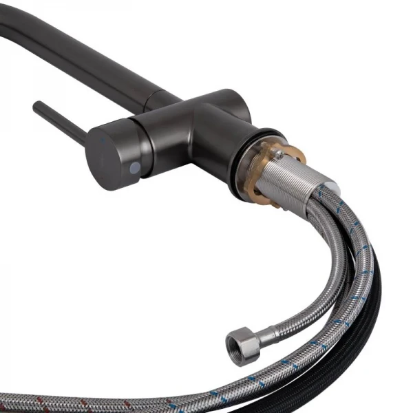 Смеситель для кухни Qtap Rozcesti с выдвижным изливом с подключением для питьевой воды QTROZ366GMB45939 Gunmetal Black PVD