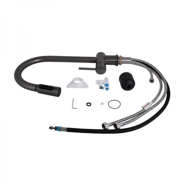 Смеситель для кухни Qtap Rozcesti с выдвижным изливом с подключением для питьевой воды QTROZ366GMB45939 Gunmetal Black PVD