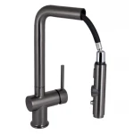 Смеситель для кухни Qtap Rozcesti с выдвижным изливом с подключением для питьевой воды QTROZ367GMB45942 Gunmetal Black PVD