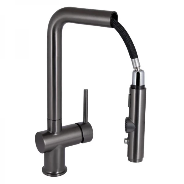 Смеситель для кухни Qtap Rozcesti с выдвижным изливом с подключением для питьевой воды QTROZ367GMB45942 Gunmetal Black PVD