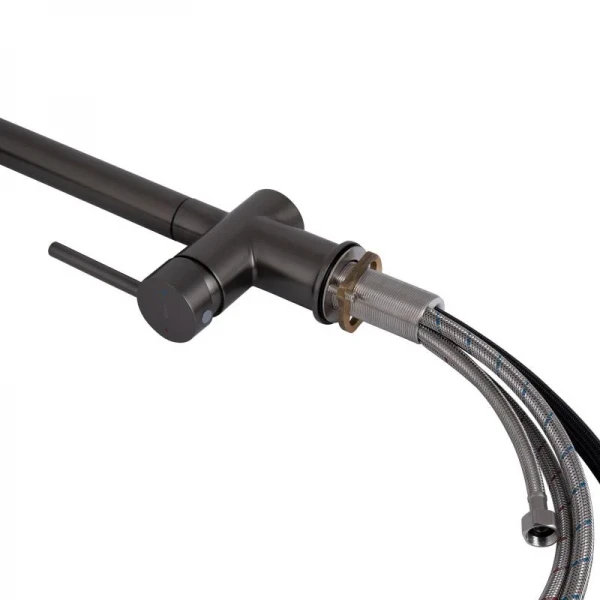 Смеситель для кухни Qtap Rozcesti с выдвижным изливом с подключением для питьевой воды QTROZ367GMB45942 Gunmetal Black PVD