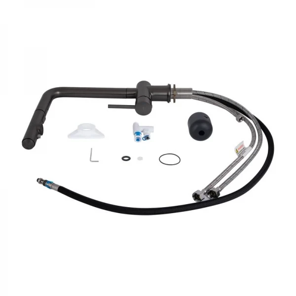 Смеситель для кухни Qtap Rozcesti с выдвижным изливом с подключением для питьевой воды QTROZ367GMB45942 Gunmetal Black PVD