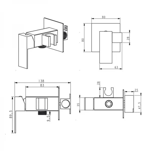 Набор для гигиенического душа Lidz Kubis 111 Nickel LDKUB111NKS46106 прямоугольный