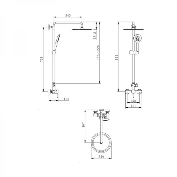 Душевая система для душа Lidz Aria 1020 на два потребителя (k35) LDARI1020NKS46114 Nickel