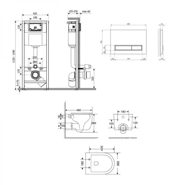 Готове рішення Qtap для ванної кімнати: підвісний унітаз Taurus Ultra Quiet + комплект інсталяції Nest 4 в 1 (лінійна клавіша Black mat)