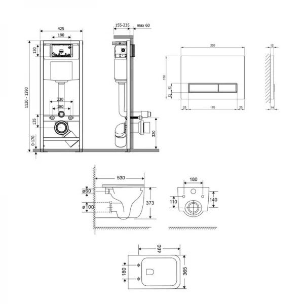 Готове рішення Qtap для ванної кімнати: підвісний унітаз Gemini Ultra Quiet + комплект інсталяції Nest 4 в 1 (лінійна клавіша Satin)