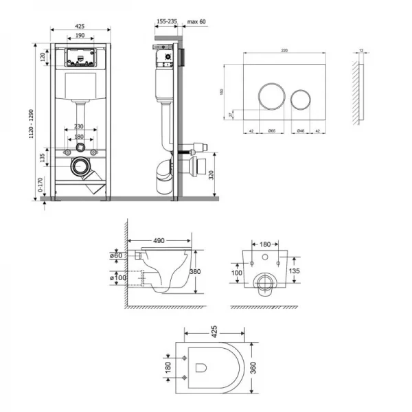 Готове рішення Qtap для ванної кімнати: підвісний унітаз Taurus Ultra Quiet + комплект інсталяції Nest 4 в 1 (кругла клавіша Satin)