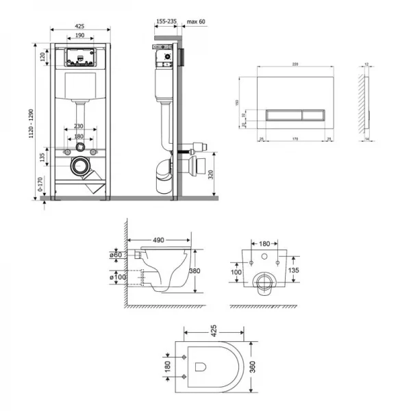 Готове рішення Qtap для ванної кімнати: підвісний унітаз Taurus Ultra Quiet + комплект інсталяції Nest 4 в 1 (лінійна клавіша White)