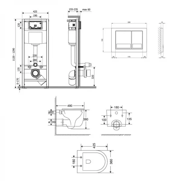 Готове рішення Qtap для ванної кімнати: підвісний унітаз Taurus Ultra Quiet + комплект інсталяції Nest 4 в 1 (квадратна клавіша Satin)