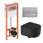 Готове рішення Qtap для ванної кімнати: підвісний унітаз Taurus Ultra Quiet + комплект інсталяції Nest 4 в 1 (квадратна клавіша Satin)