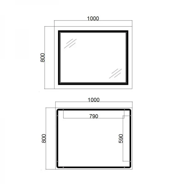 Дзеркало Qtap Cardinal 1000х800 з LED-підсвічуванням Touch, з антизапотіванням, з димером, рег. темп. кольору (3000-6500K) QT0478C10080