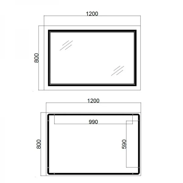 Дзеркало Qtap Cardinal 1200х800 з LED-підсвічуванням Touch, з антизапотіванням, з димером, рег. темп. кольору (3000-6500K) QT0478C12080