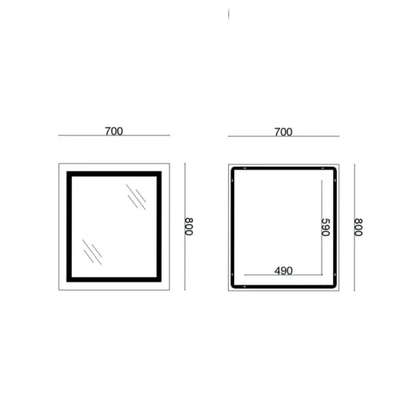 Дзеркало Lidz Kubis 700х800 з LED-підсвічуванням Touch, з антизапотіванням, з димером, рег. яскравості Reverse LD78LF9048070