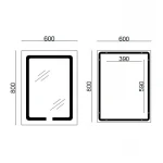 Дзеркало Lidz Kubis 600х800 з LED-підсвічуванням Touch, з антизапотіванням, з димером, рег. яскравості LD78LF9376080
