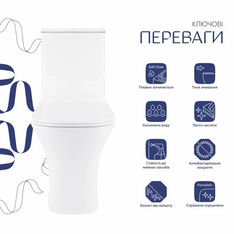 Унітаз-компакт Qtap Presto Quadro безободковий з сидінням Soft-close QT24221215AW