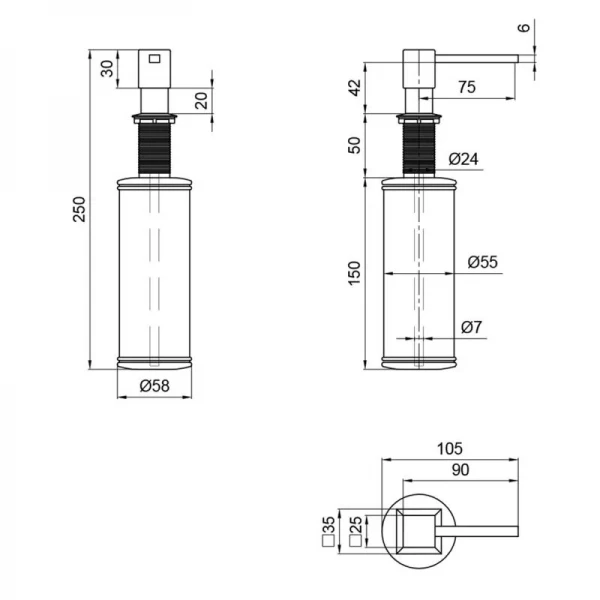 Дозатор для моющего средства Lidz LK117 квадратный Brushed Steel (LDLK117BRU46399)